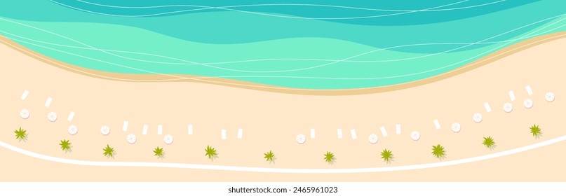Top view of a beach, sea and sand