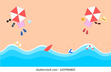 la playa y el mar en verano.
diseño plano vectorial