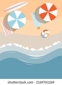 Top view of the beach and sea waves. summer vacation concept. vector. Summer background.	
