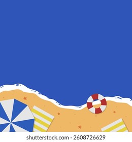 Top view beach square background illustration. Summer beach flat illustration