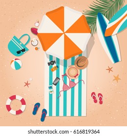Top view of beach in summer holidays concept