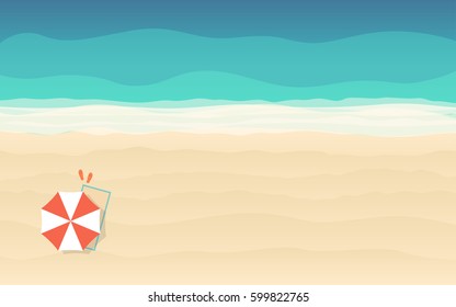top view of beach umbrella in flat icon design at sea background (vector)