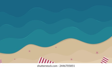 top view beach vector flat illustration with starfish and towel