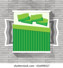 Top View Bedroom with green bed. Furniture. Apartment plan. Flat style vector illustration.