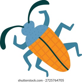 Käfer mit segmentiertem Körper, Antenne und Beinen, Cartoon-Kontur und strukturiertem Brustkorb. Symbol der Natur, Schädlingsrisiko, Entomologie Fokus, Neugier und Studie. Cartoon, Vektorgrafik.