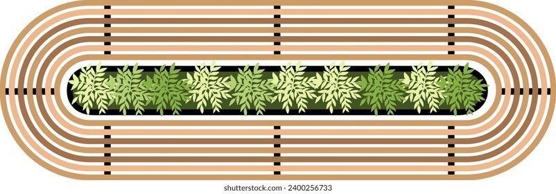 Vista superior de un banco para los planos del paisaje arquitectónico. Podrá sentarse en una banqueta con árboles y verduras. Diseño de Entourage. Vector.