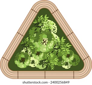 Top view of a bench for the architectural landscape plans. Bench with trees and greens. Entourage design. Vector.