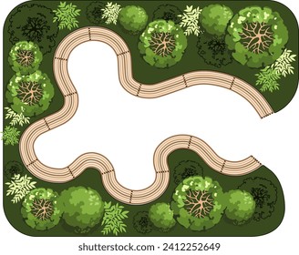 Top view of a bench for the architectural landscape plans. Bench with trees and greens. Entourage design. Vector.