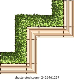 Top view of a bench for the architectural landscape plans. Bench with trees and greens. Entourage design. Vector.