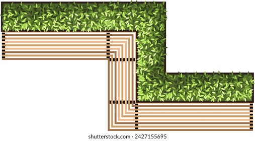 Top view of a bench for the architectural landscape plans. Bench with trees and greens. Entourage design. Vector.