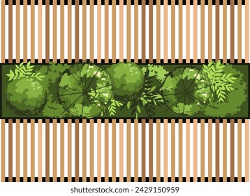 Top view of a bench for the architectural landscape plans. Bench with trees and greens. Entourage design. Vector.