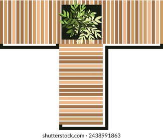 Top view of a bench for the architectural landscape plans. Bench with trees and greens. Entourage design. Vector.