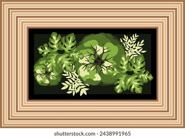 Top view of a bench for the architectural landscape plans. Bench with trees and greens. Entourage design. Vector.