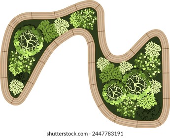 Top view of a bench for the architectural landscape plans. Bench with trees and greens. Entourage design. Vector.