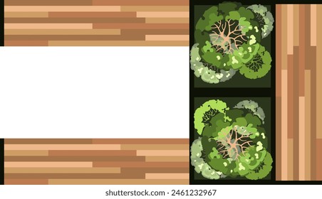 Vista superior de un banco para los Planes paisajísticos arquitectónicos. Banco con árboles y greens. Diseño de séquito. Vector.