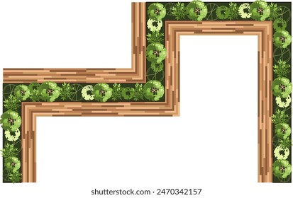 Top view of a bench for the architectural landscape plans. Bench with trees and greens. Entourage design. Vector.