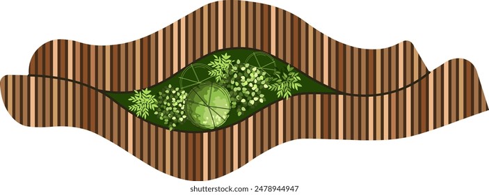 Vista superior de un banco para los Planes paisajísticos arquitectónicos. Banco con árboles y greens. Diseño de séquito. Vector.