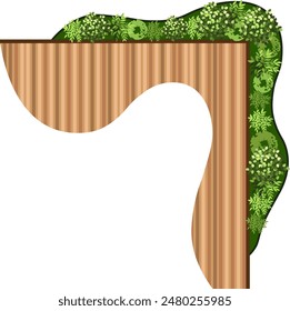Top view of a bench for the architectural landscape plans. Bench with trees and greens. Entourage design. Vector.