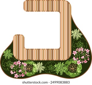 Top view of a bench for the architectural landscape plans. Bench with trees and greens. Entourage design. Vector.