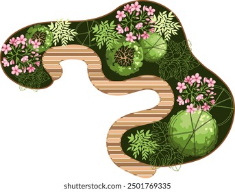 Top view of a bench for the architectural landscape plans. Bench with trees and greens. Entourage design. Vector.