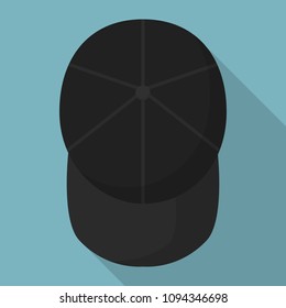 Top view of black baseball cap icon. Flat illustration of top view of black baseball cap vector icon for web design
