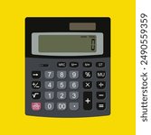 Top View of Black Calculator. Illustration on yellow background