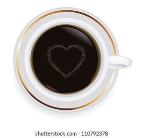 Top view of black coffee cup isolated on white background. Photo-realistic vector.