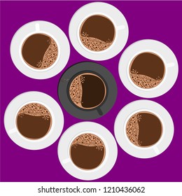 top view black coffee cup around with white cup.