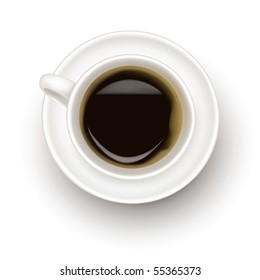 Top view of black coffee cup isolated on white background. Photo-realistic vector.