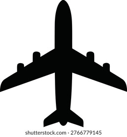 Top view black jetliner icon on white background
