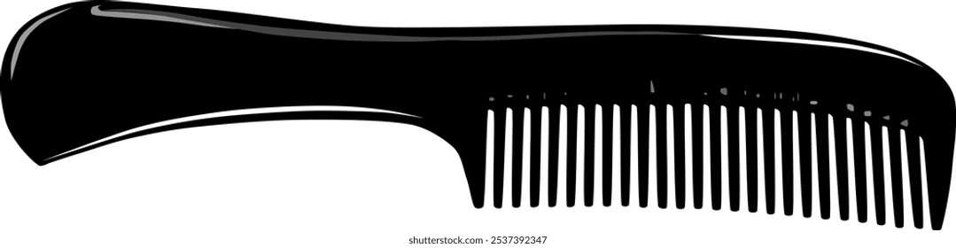 Vista superior do pente de cabelo plástico preto contra fundo branco. Ilustração feita 28 de outubro de 2024, Zurique, Suíça.