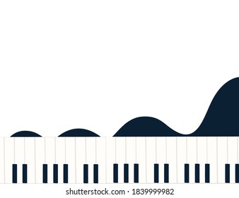 Top view of black and white piano keys with abstract flowing flat vector illustration