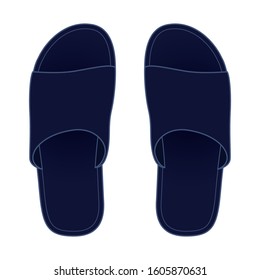 Top View Blank Navy Blue Slipper Shoes Template Vector.