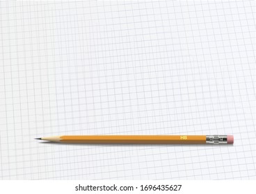 Top view of blank notebook sheet with pencil. Vector illustration.
