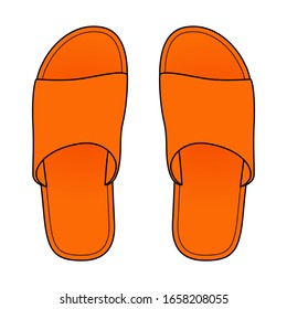 Top View Blank Orange Flip Flop Sandal Shoes Template Vector.