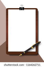 top view blank paper on clipboard on table vintage design vector