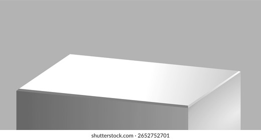 Top view block cube podium stage with three levels in clean gray tone. Minimalist vector design perfect for ranking, competition, or presentation display