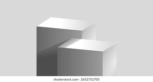 Top view block cube podium stage with three levels in clean gray tone. Minimalist vector design perfect for ranking, competition, or presentation display