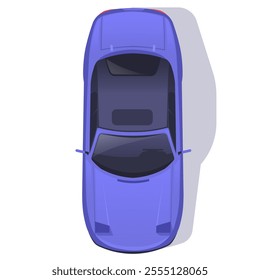 Top view of blue car parked, isolated on white background. Vector illustration