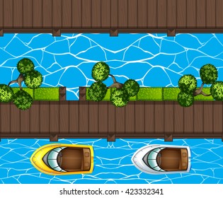 Top view of boats parking at the pier illustration