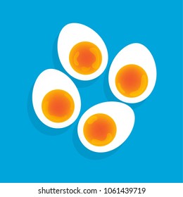 Top view of boiled eggs on blue background, Vector illustration