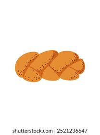 Top view of braided bread on white background, space for text, copy space