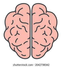 Top view brain icon. Outline top view brain vector icon color flat isolated on white