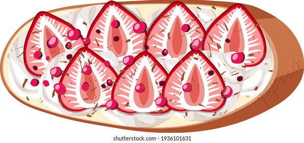 Vista superior del pan con ilustración de tope de fruta
