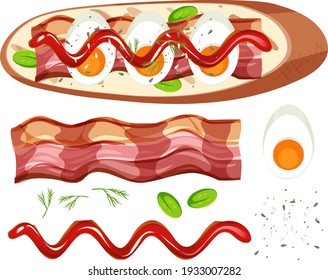 Top view of a bread with topping element isolated illustration