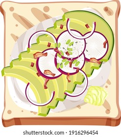 Top view of a bread with topping isolated illustration