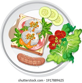 Top view of breakfast dish isolated illustration