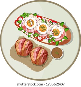 Top view of breakfast dish isolated illustration