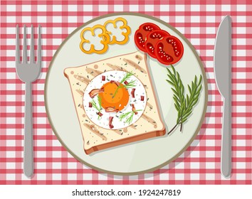 Top view of breakfast on the table illustration