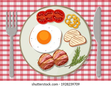 Top view of breakfast on the table illustration